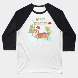 MERRY CORGMAS - WATERCOLOR CORGI CHRISTMAS WINTER WALK DESIGN Baseball T-Shirt